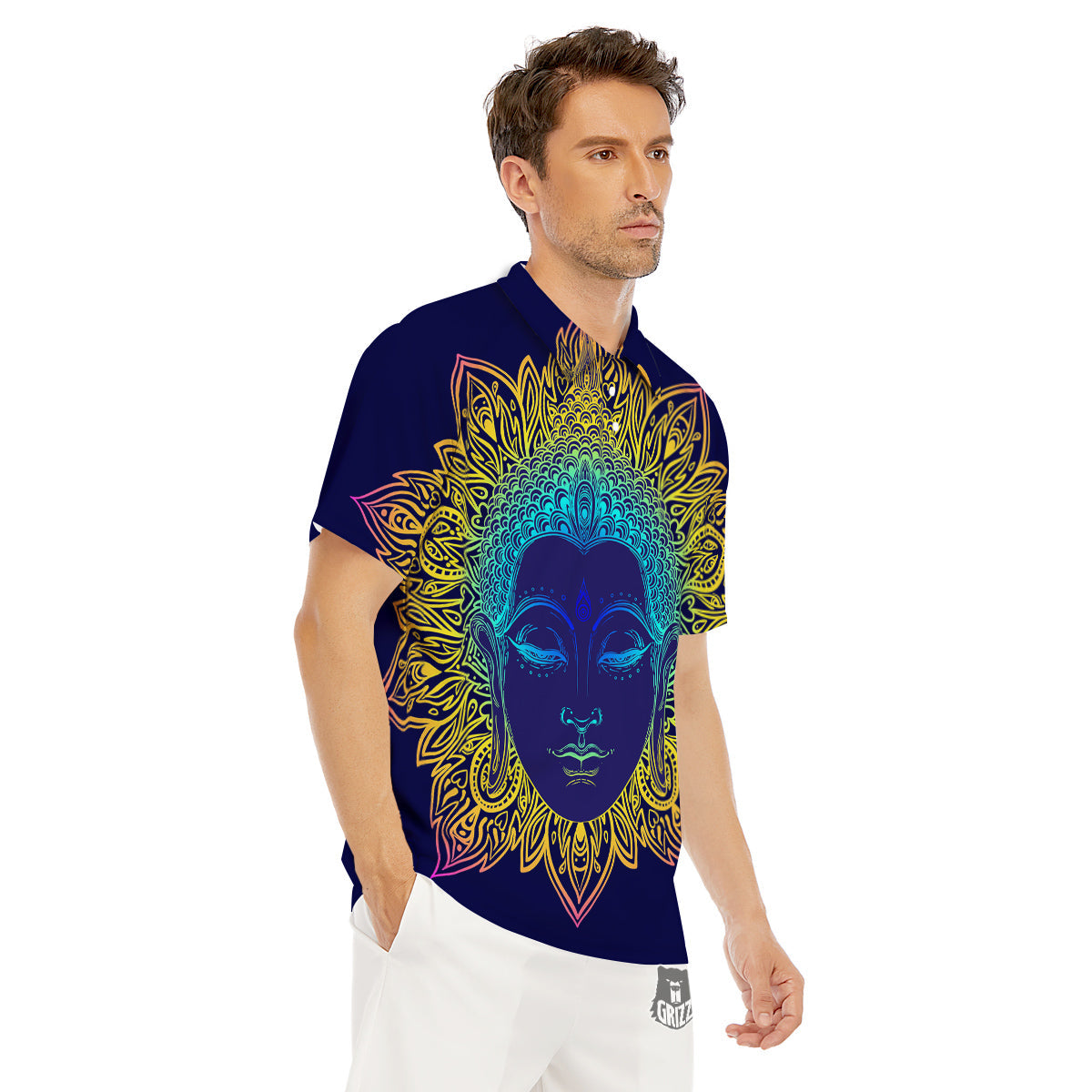 Mandala Buddha Colorful Print Men's Golf Shirts-grizzshop