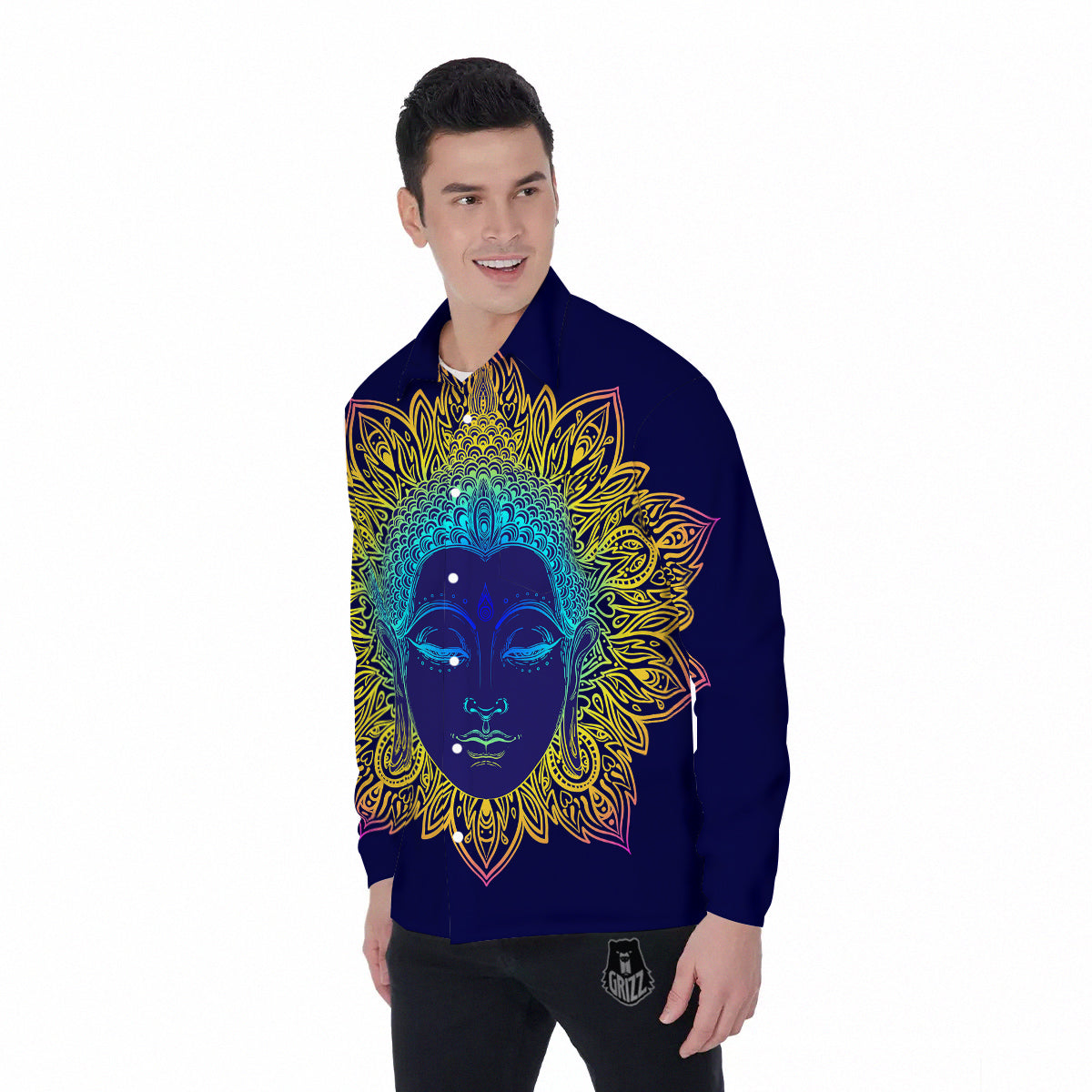 Mandala Buddha Colorful Print Men's Long Sleeve Shirts-grizzshop