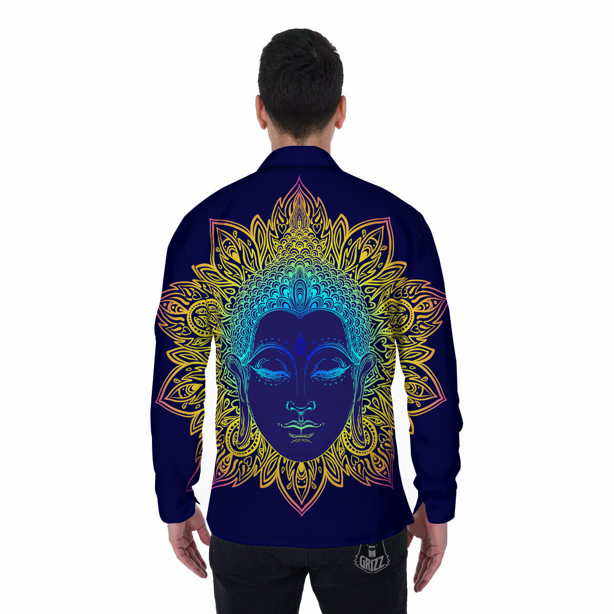 Mandala Buddha Colorful Print Men's Long Sleeve Shirts-grizzshop
