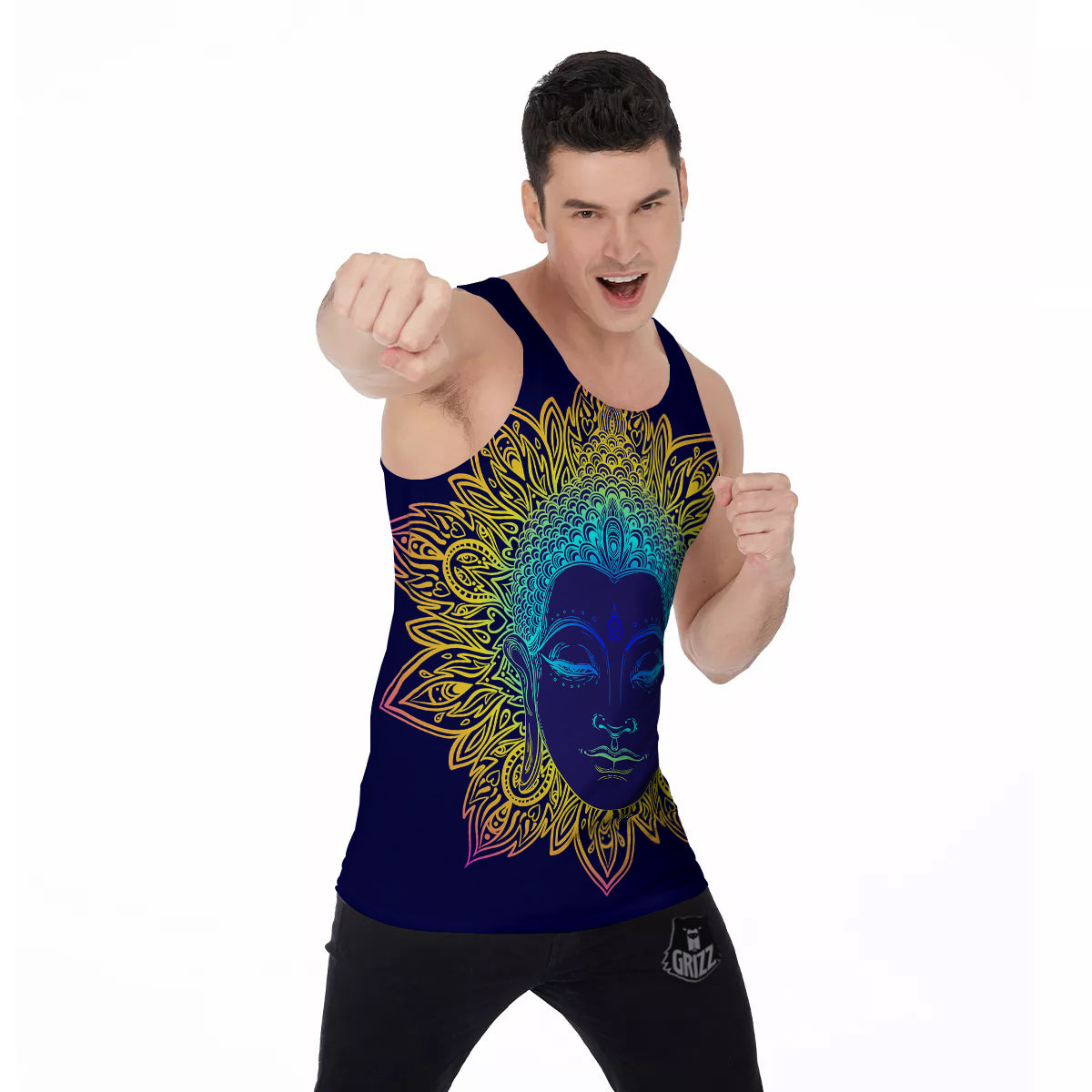 Mandala Buddha Colorful Print Men's Tank Top-grizzshop