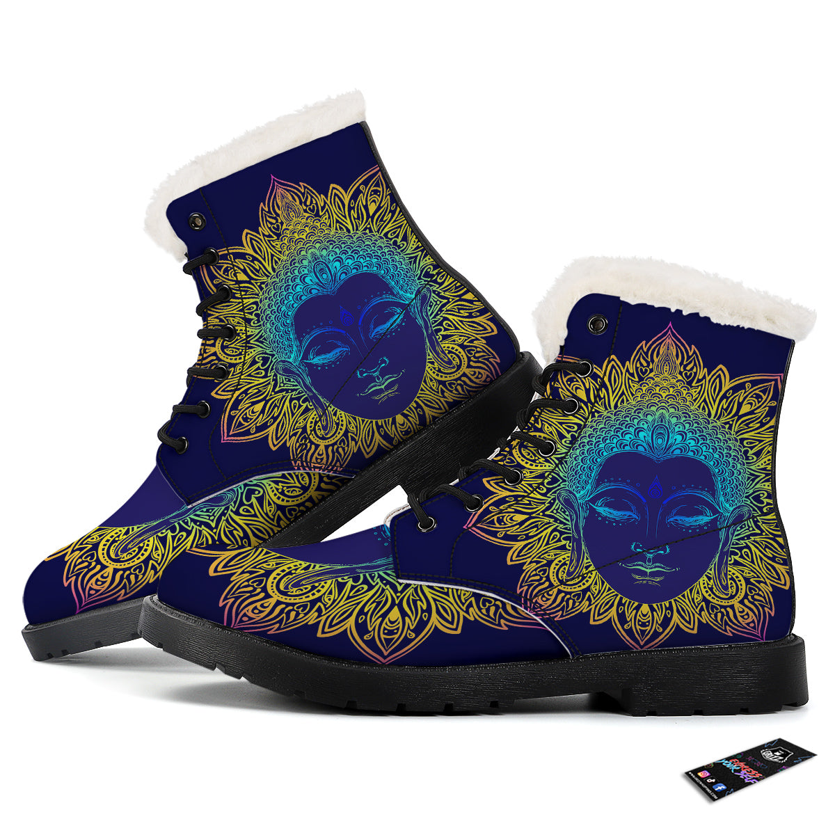 Mandala Buddha Colorful Print Winter Boots-grizzshop