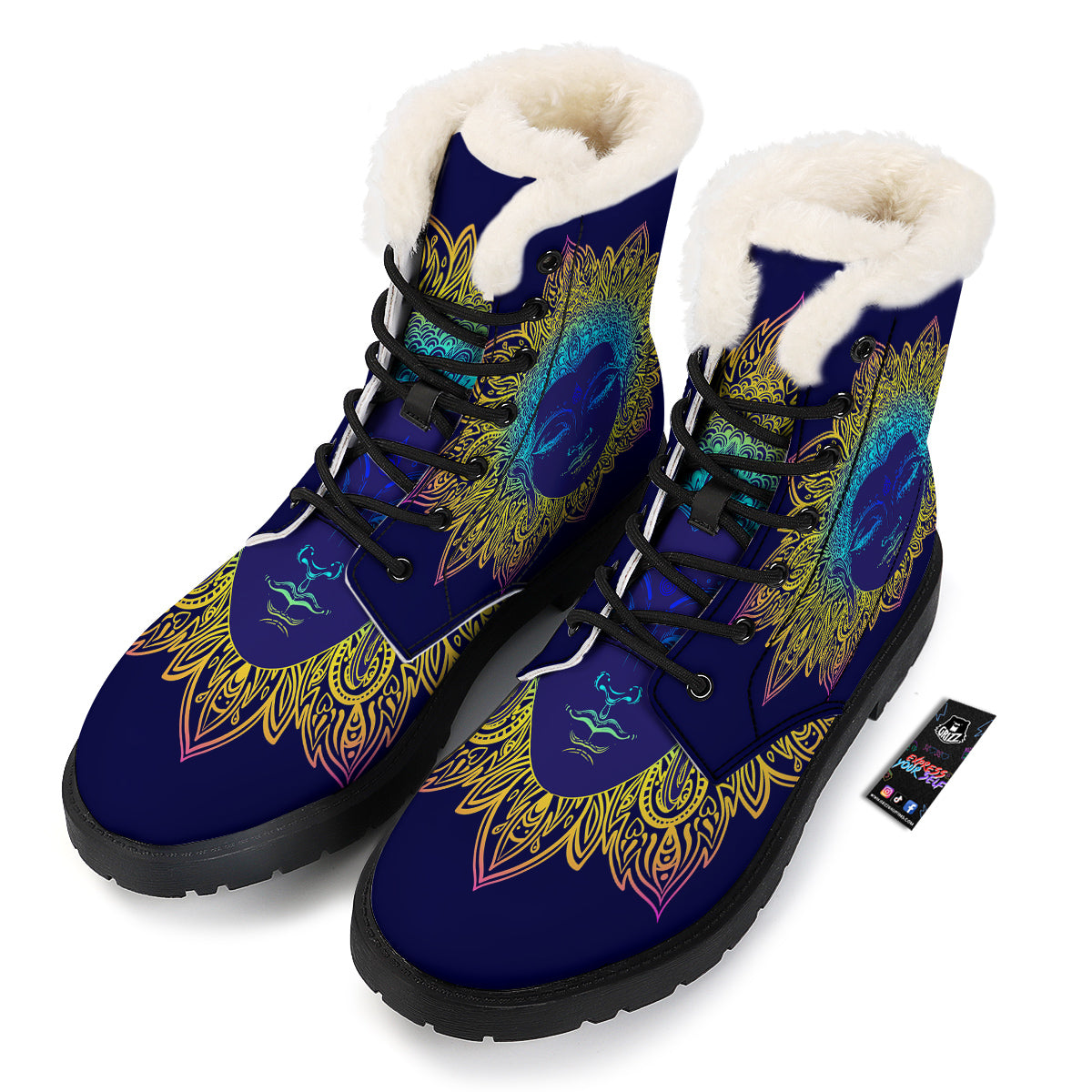 Mandala Buddha Colorful Print Winter Boots-grizzshop
