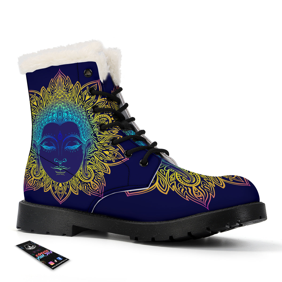 Mandala Buddha Colorful Print Winter Boots-grizzshop