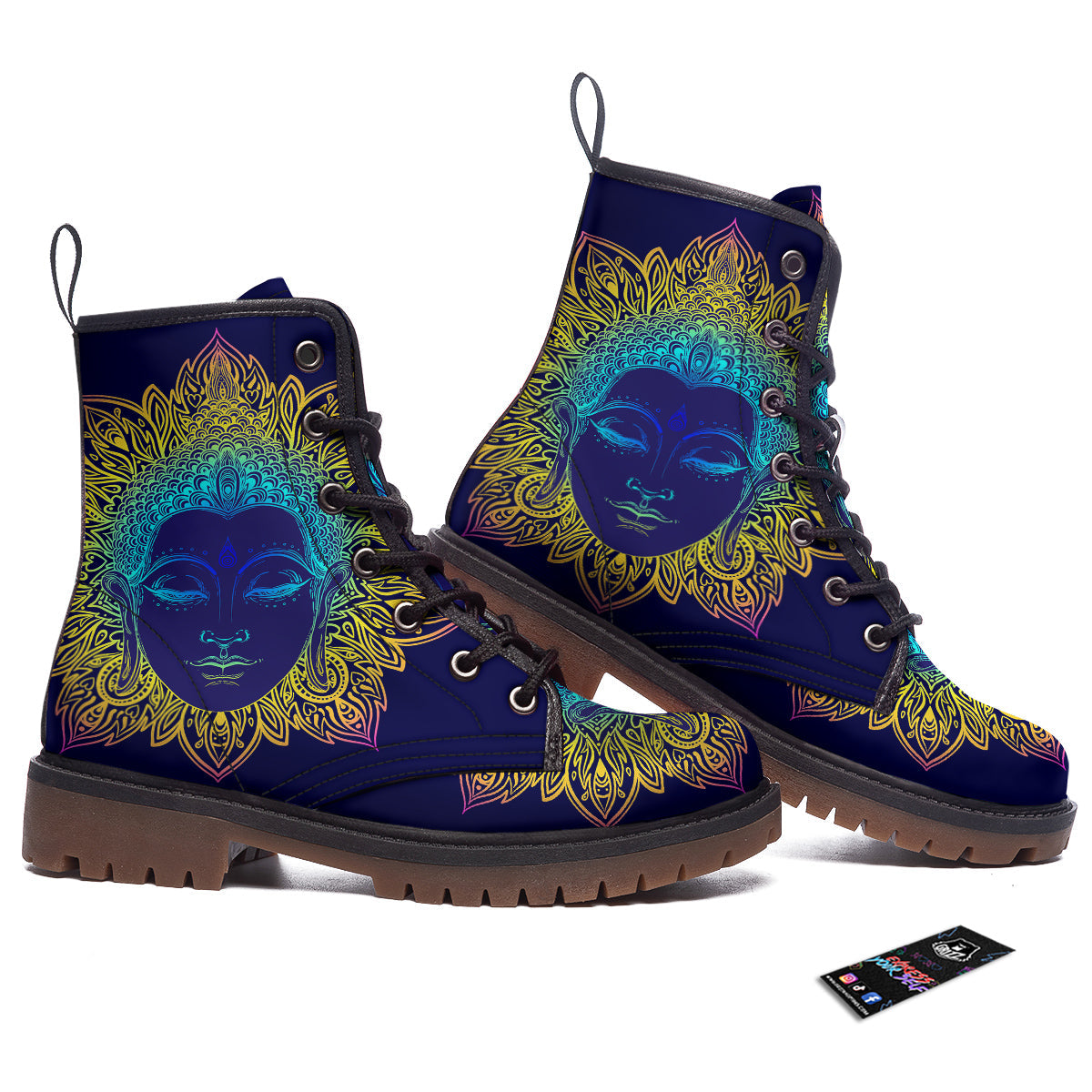 Mandala Buddha Colorful Print Work Boots-grizzshop