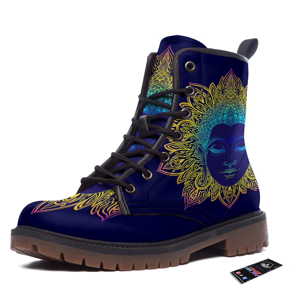 Mandala Buddha Colorful Print Work Boots-grizzshop