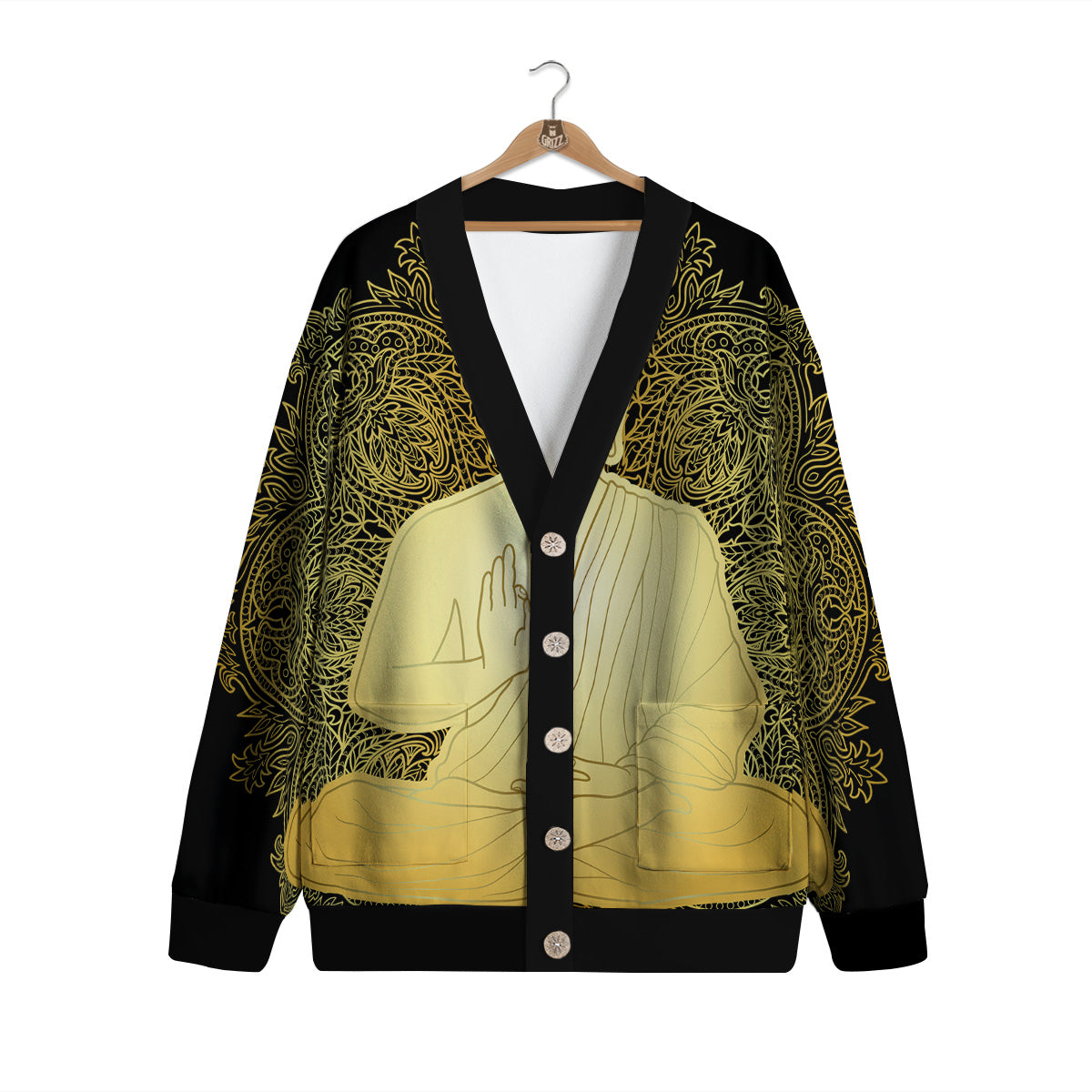 Mandala Buddha Statue Print Cardigan-grizzshop