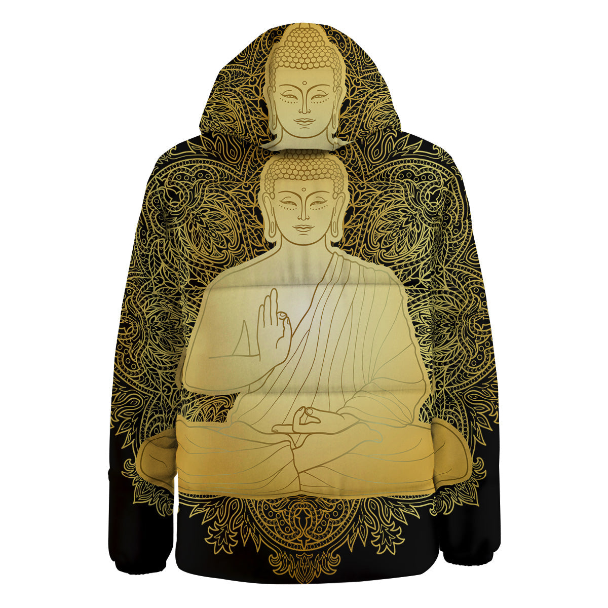 Mandala Buddha Statue Print Down Jacket-grizzshop