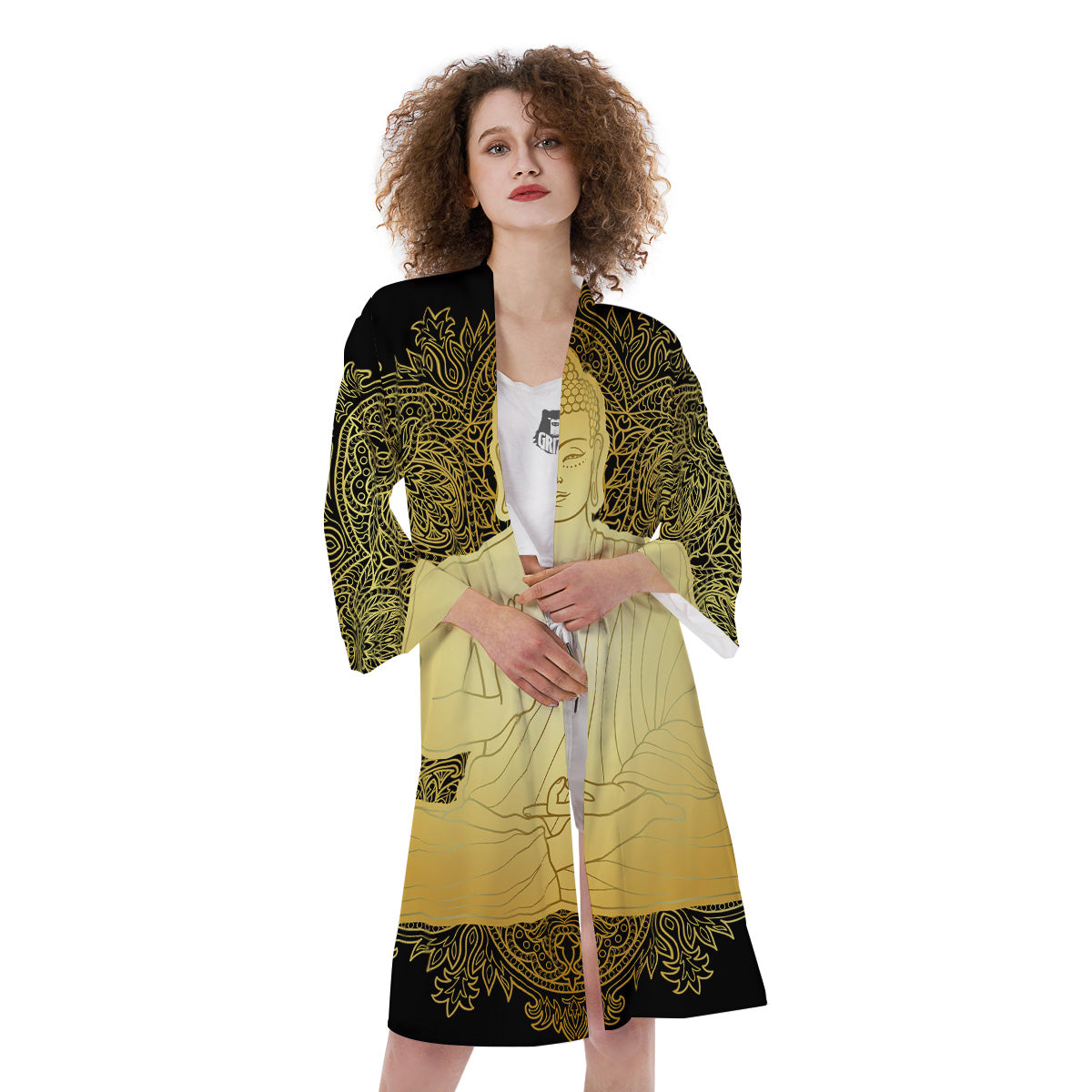 Mandala Buddha Statue Print Kimono-grizzshop