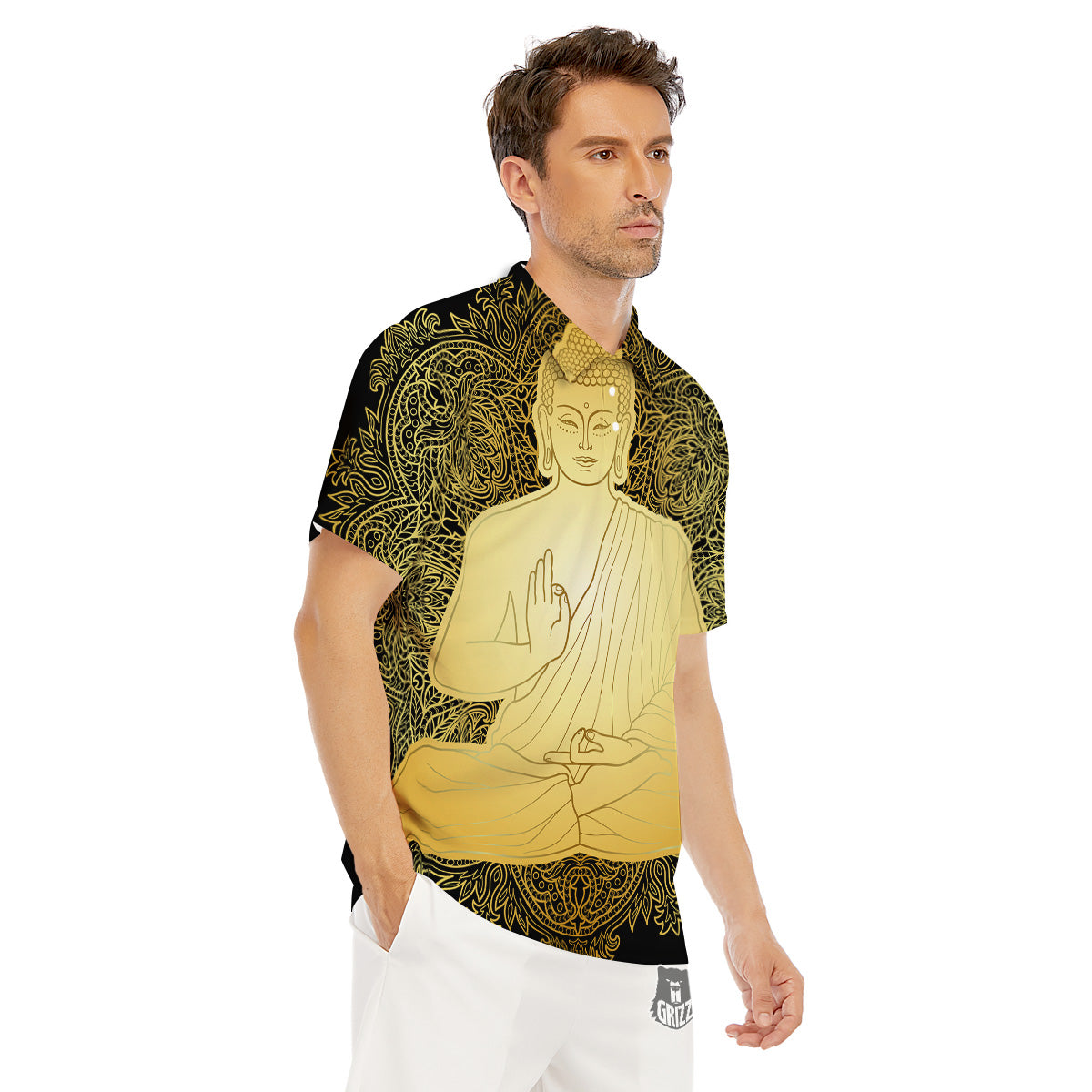 Mandala Buddha Statue Print Men's Golf Shirts-grizzshop