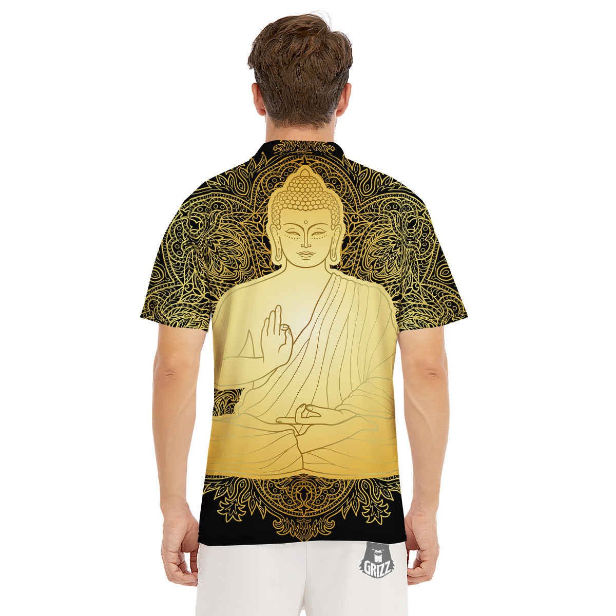 Mandala Buddha Statue Print Men's Golf Shirts-grizzshop