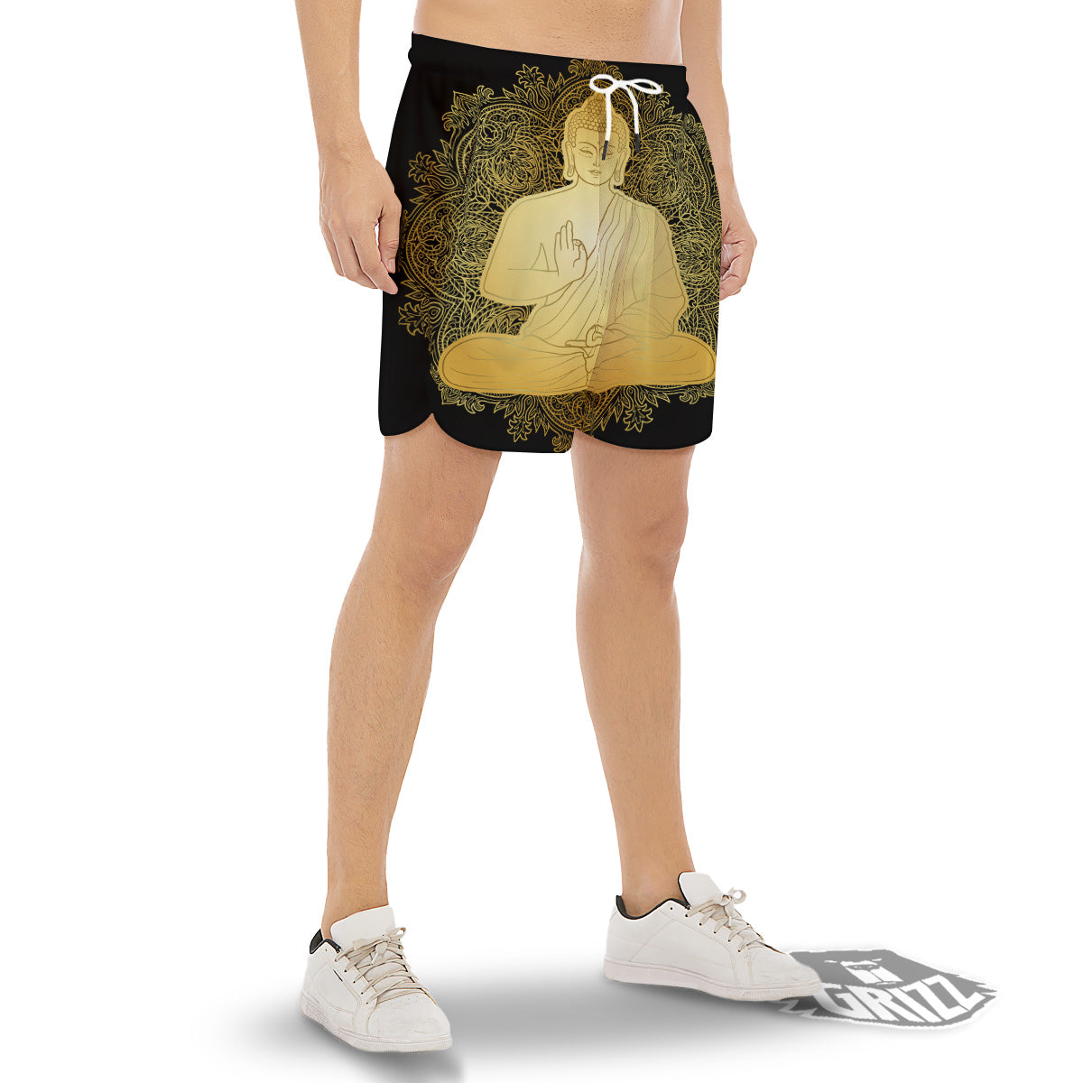 Mandala Buddha Statue Print Men's Gym Shorts-grizzshop