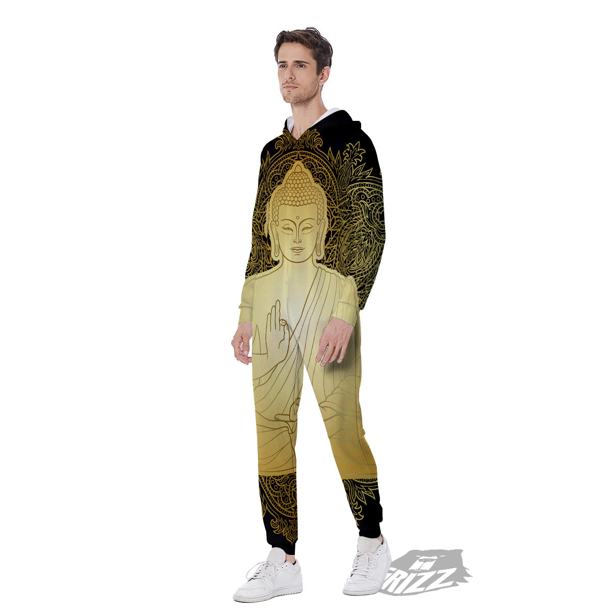 Mandala Buddha Statue Print Men's Jumpsuit-grizzshop