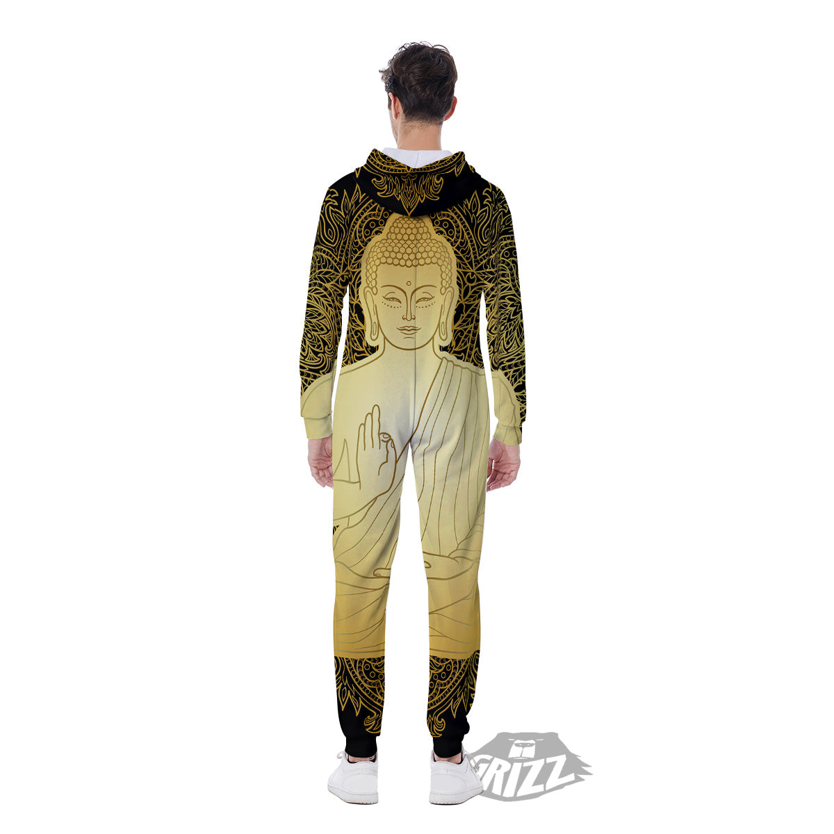 Mandala Buddha Statue Print Men's Jumpsuit-grizzshop