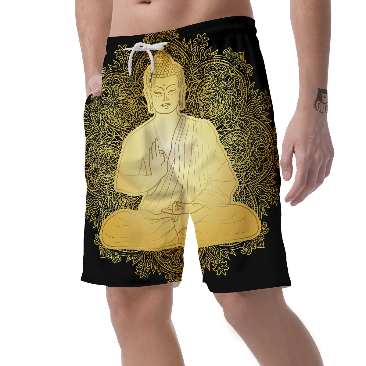Mandala Buddha Statue Print Men's Shorts-grizzshop