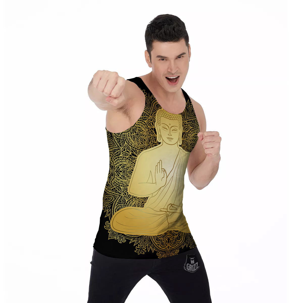 Mandala Buddha Statue Print Men's Tank Top-grizzshop