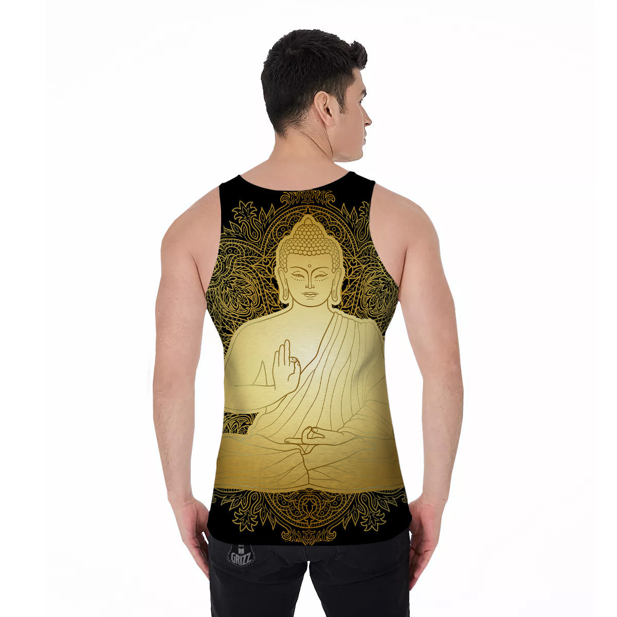 Mandala Buddha Statue Print Men's Tank Top-grizzshop
