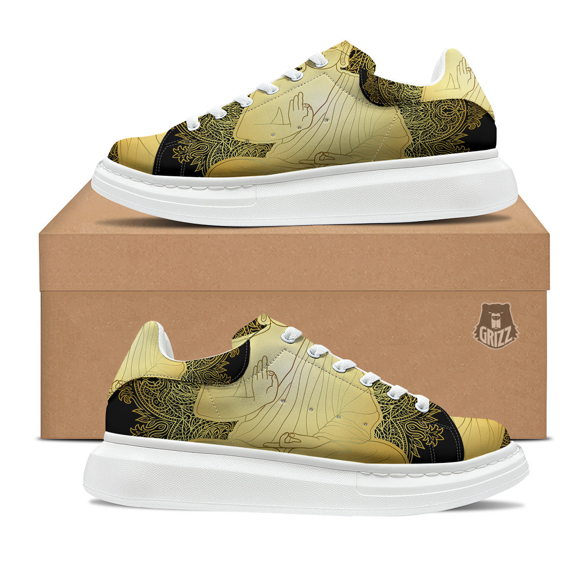 Mandala Buddha Statue Print Platform Shoes-grizzshop