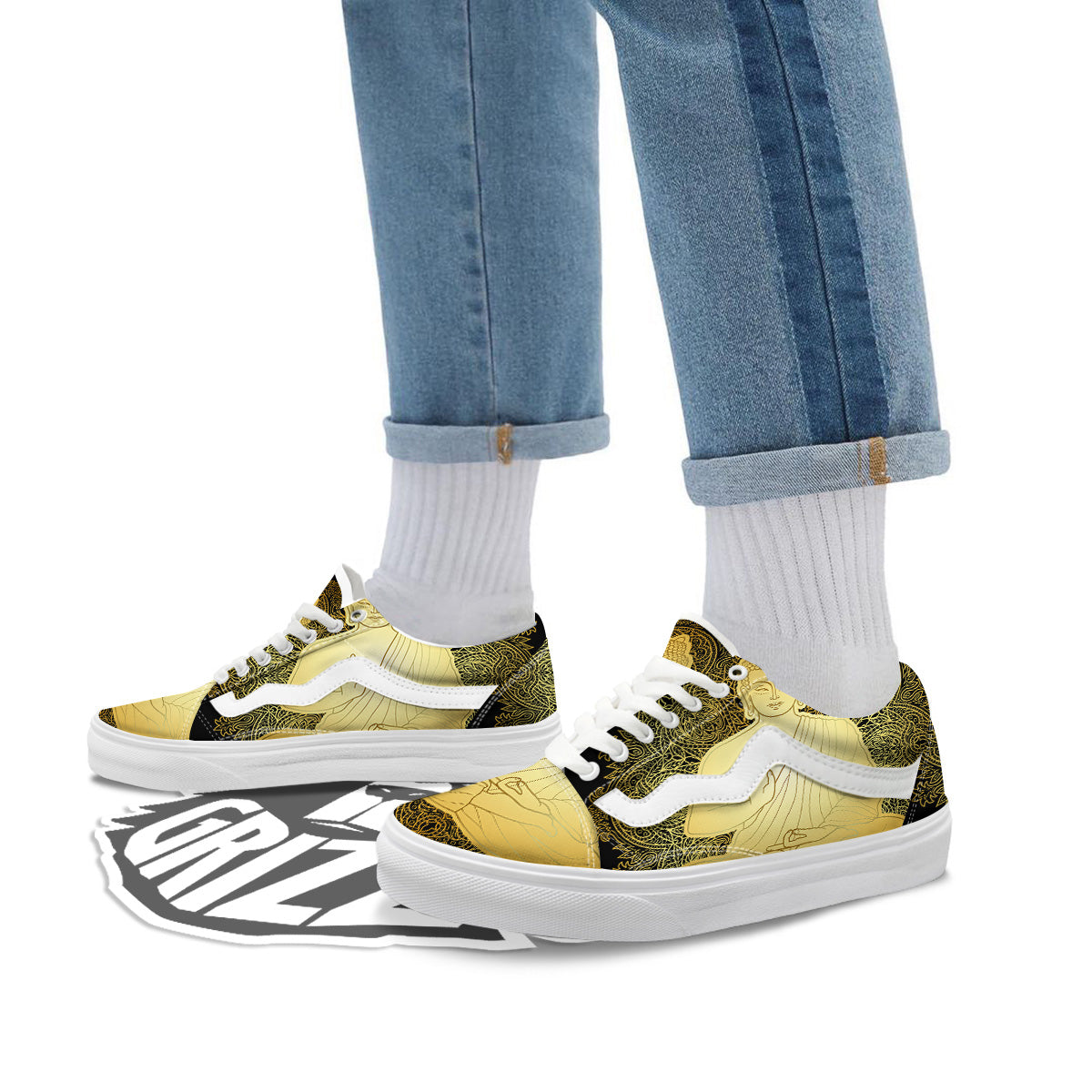 Mandala Buddha Statue Print Skate Shoes-grizzshop