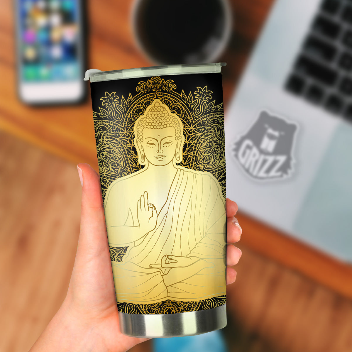 Mandala Buddha Statue Print Tumbler-grizzshop