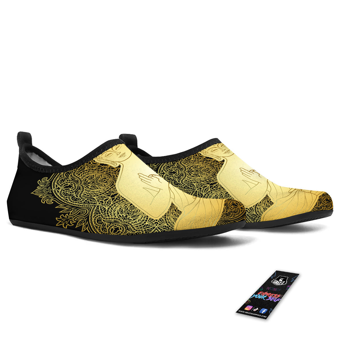 Mandala Buddha Statue Print Water Shoes-grizzshop