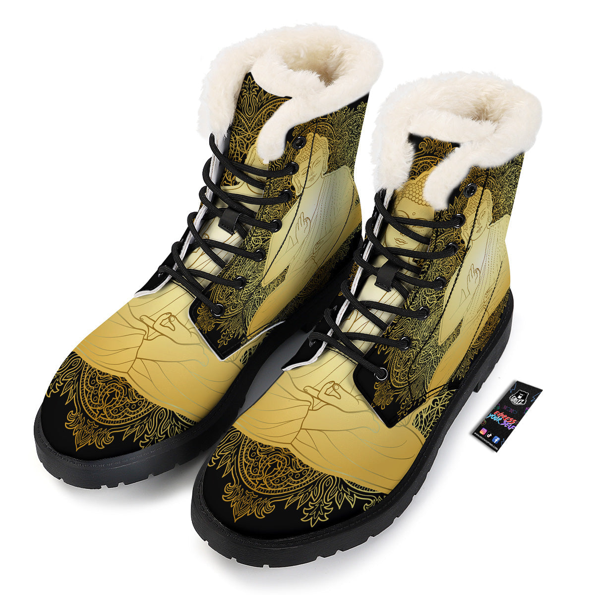 Mandala Buddha Statue Print Winter Boots-grizzshop