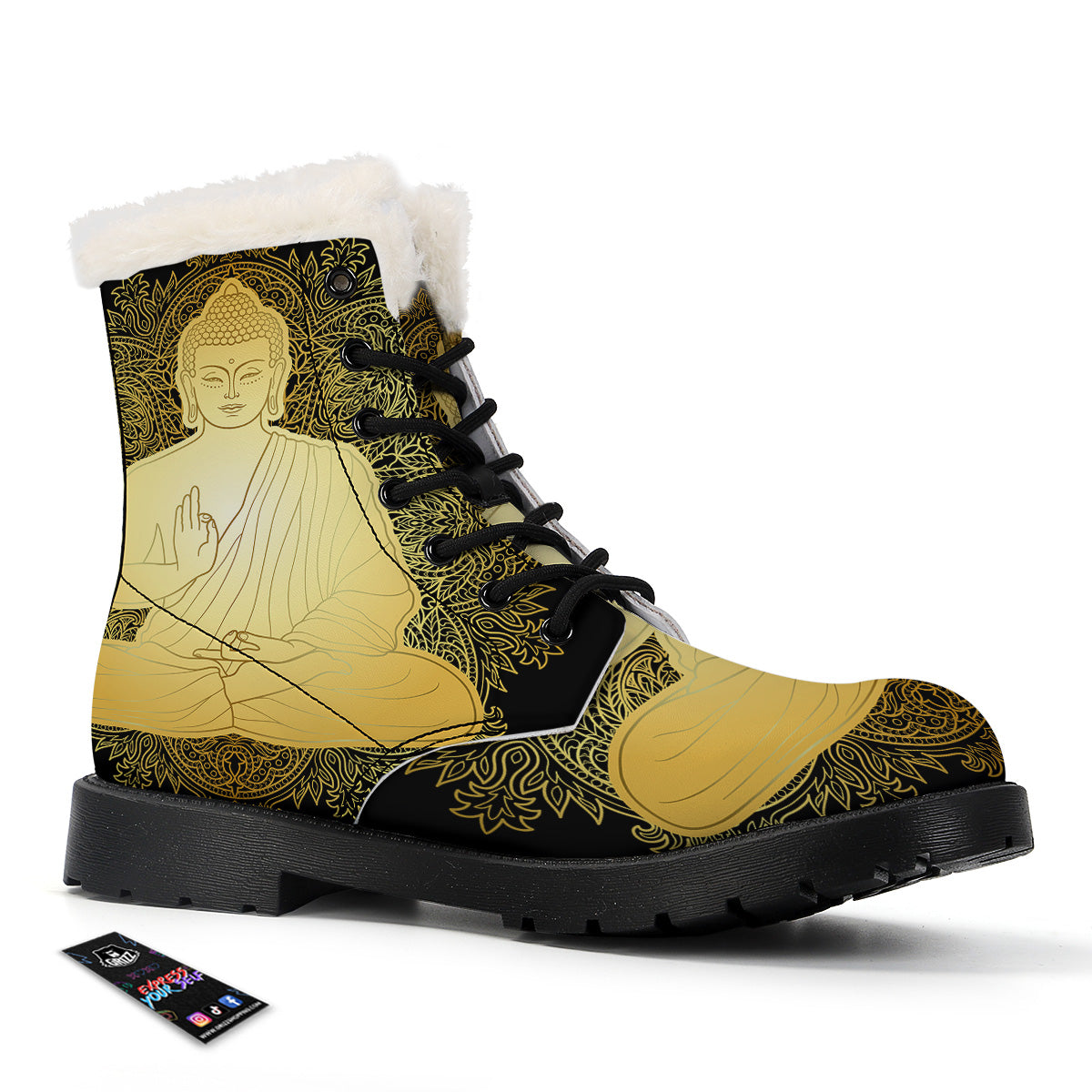 Mandala Buddha Statue Print Winter Boots-grizzshop