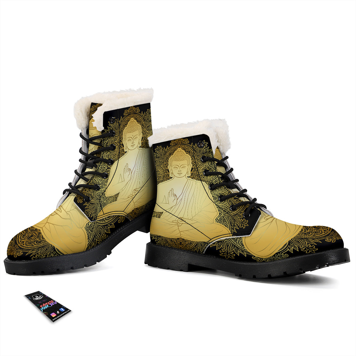 Mandala Buddha Statue Print Winter Boots-grizzshop
