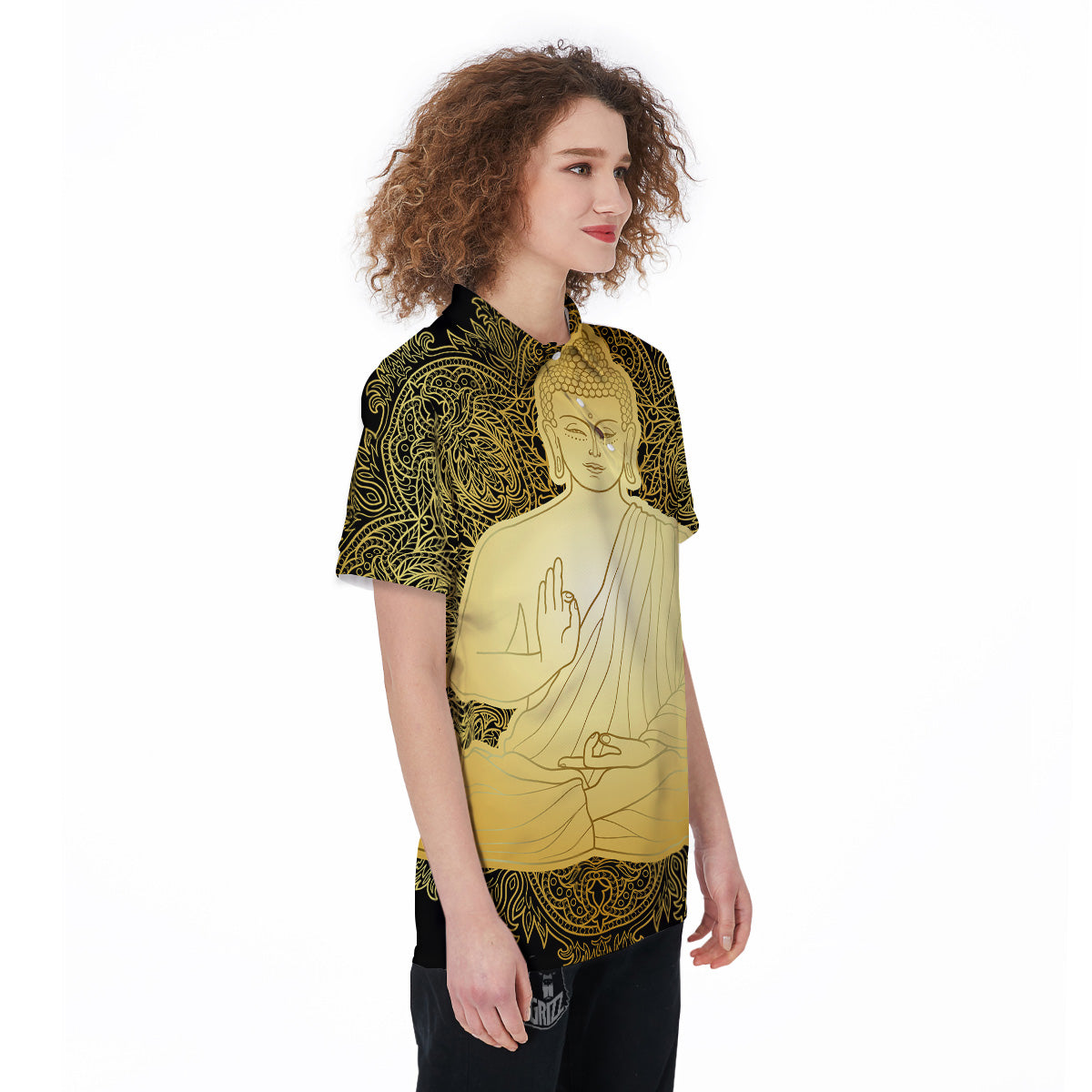Mandala Buddha Statue Print Women's Golf Shirts-grizzshop