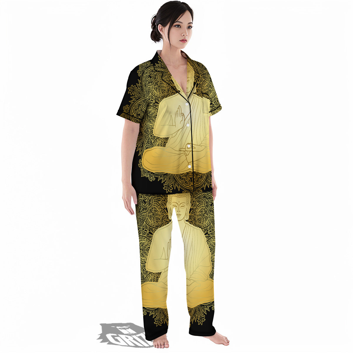 Mandala Buddha Statue Print Women's Pajamas Set-grizzshop