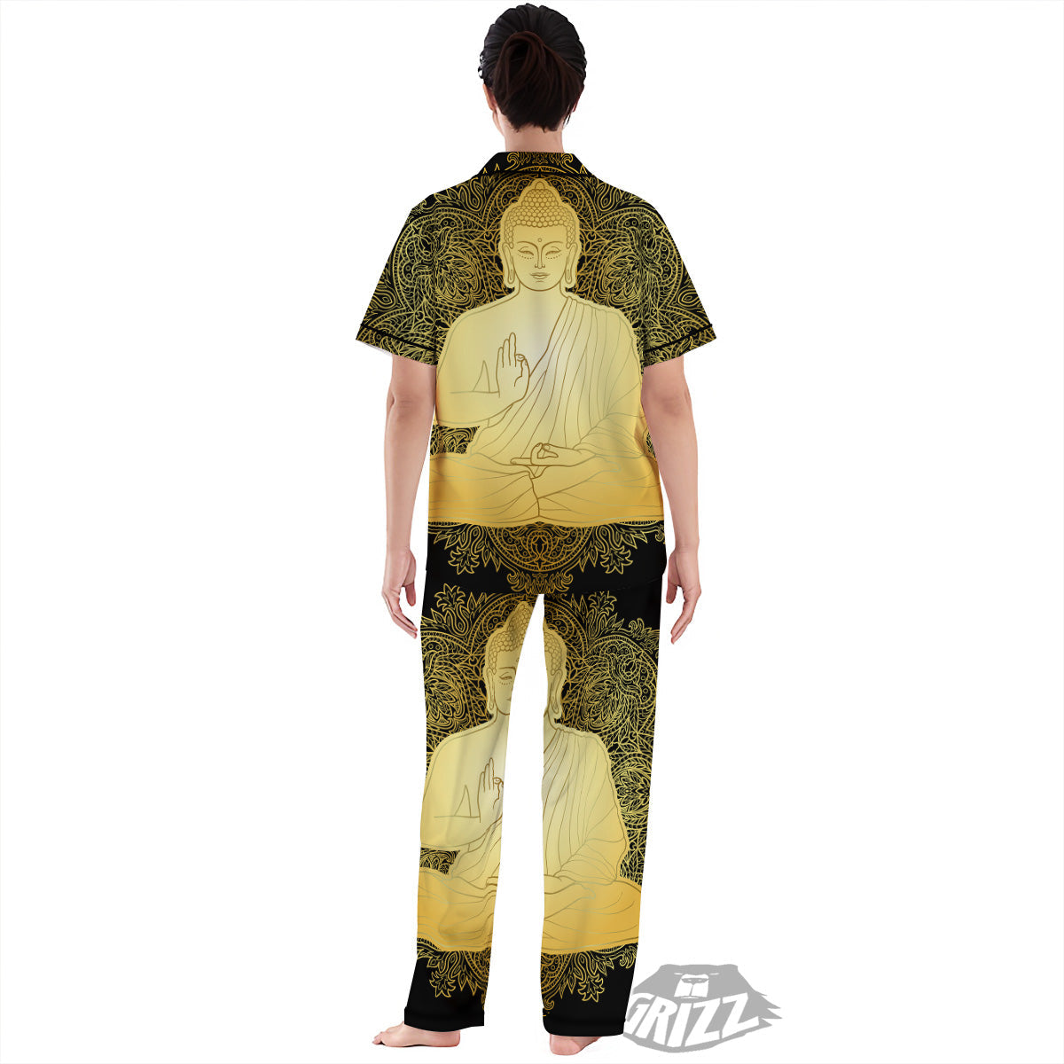 Mandala Buddha Statue Print Women's Pajamas Set-grizzshop