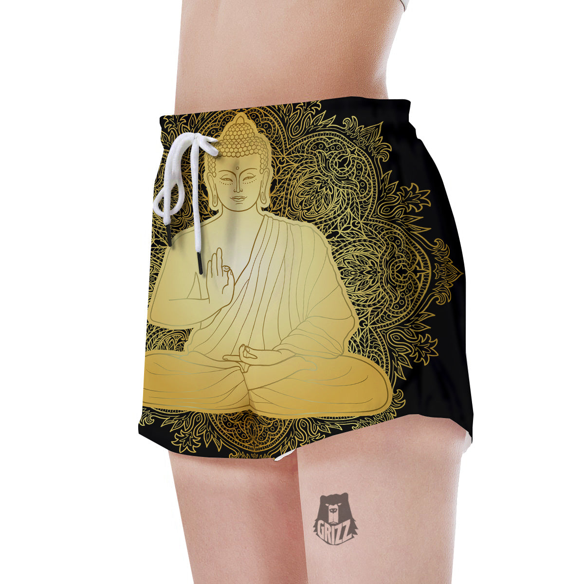 Mandala Buddha Statue Print Women's Shorts-grizzshop