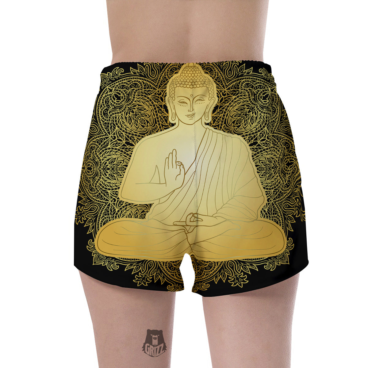 Mandala Buddha Statue Print Women's Shorts-grizzshop
