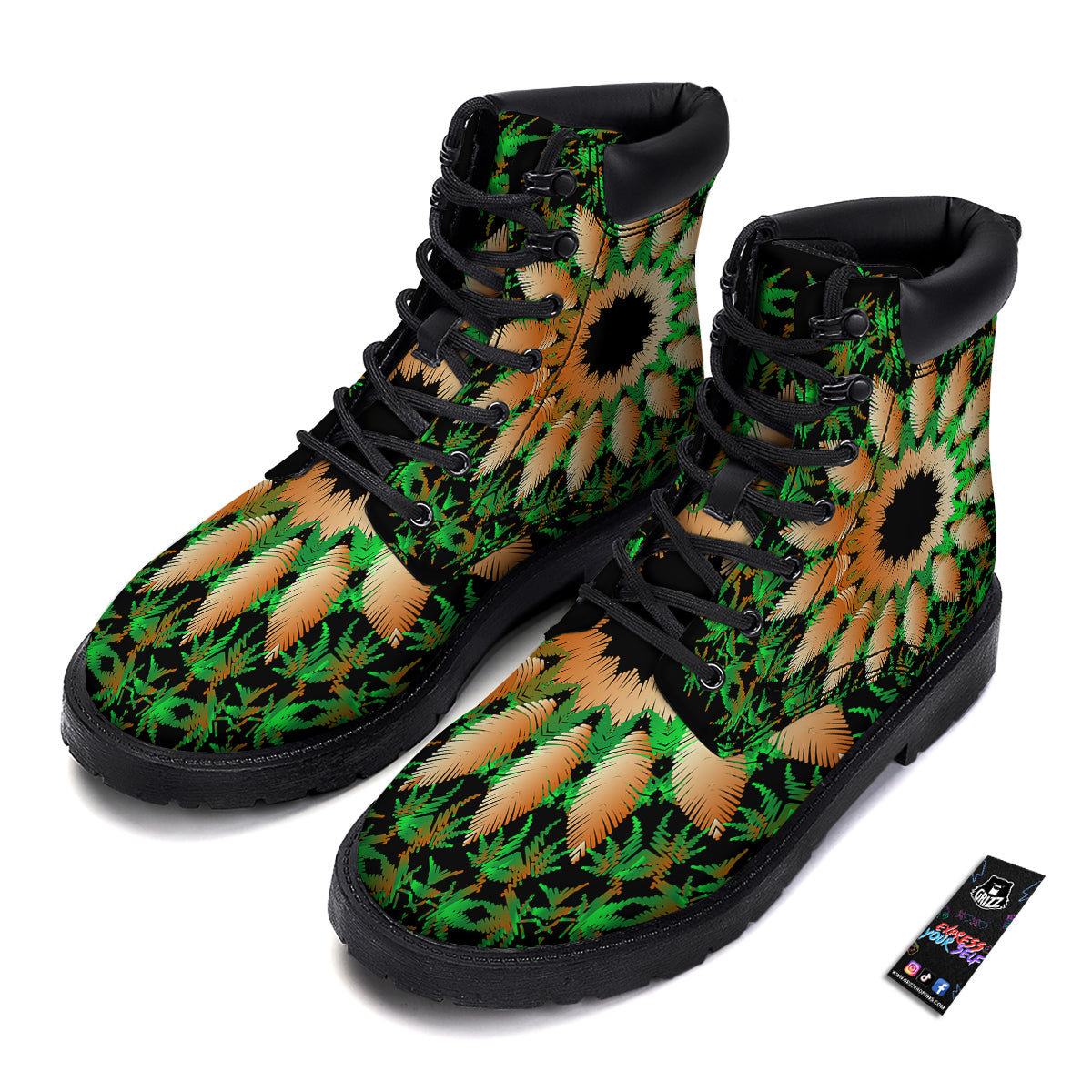 Mandala Cannabis Leaf Print Boots-grizzshop