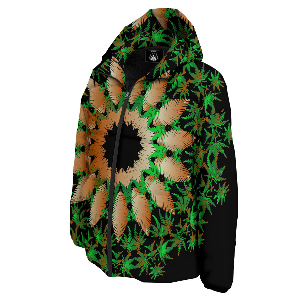 Mandala Cannabis Leaf Print Down Jacket-grizzshop
