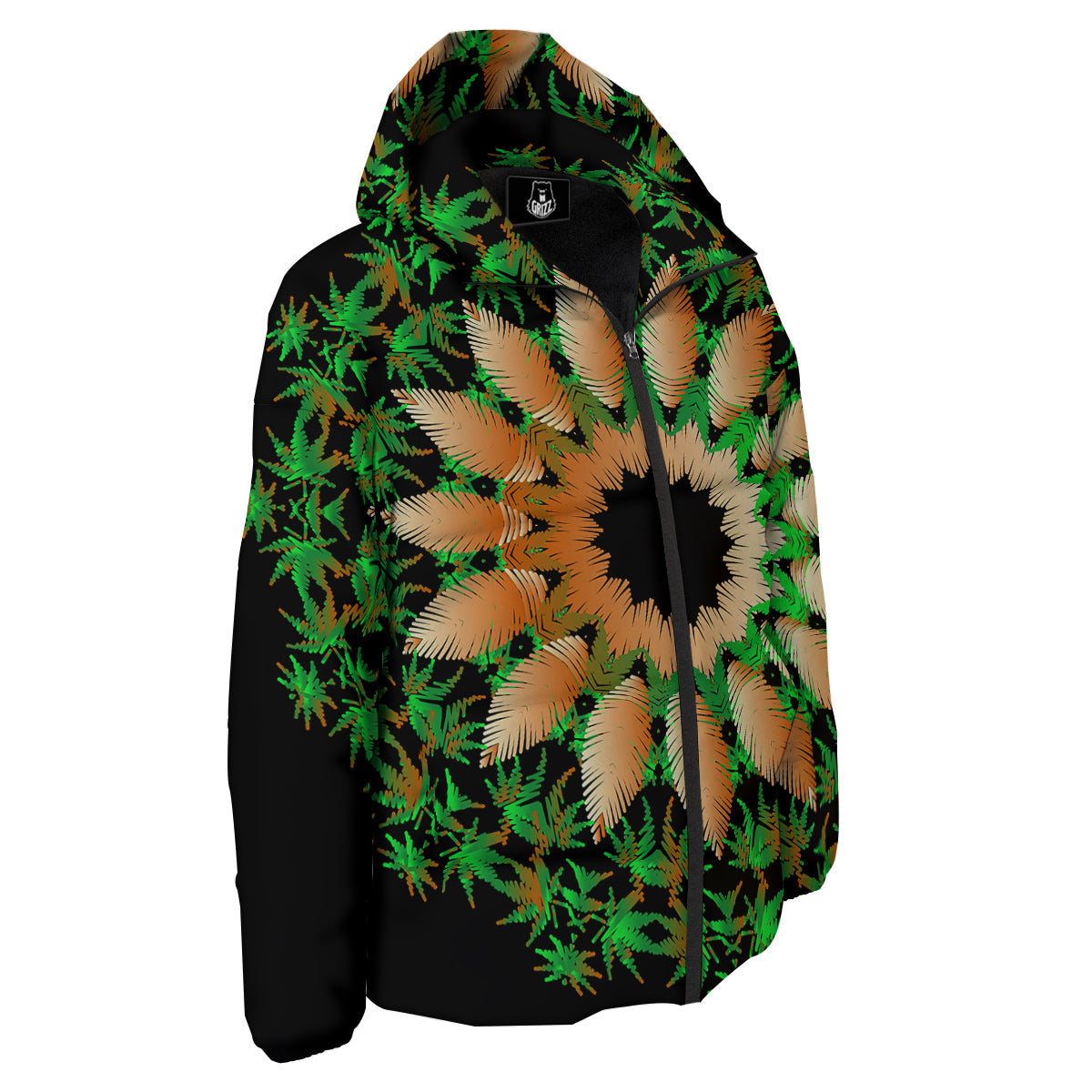 Mandala Cannabis Leaf Print Down Jacket-grizzshop