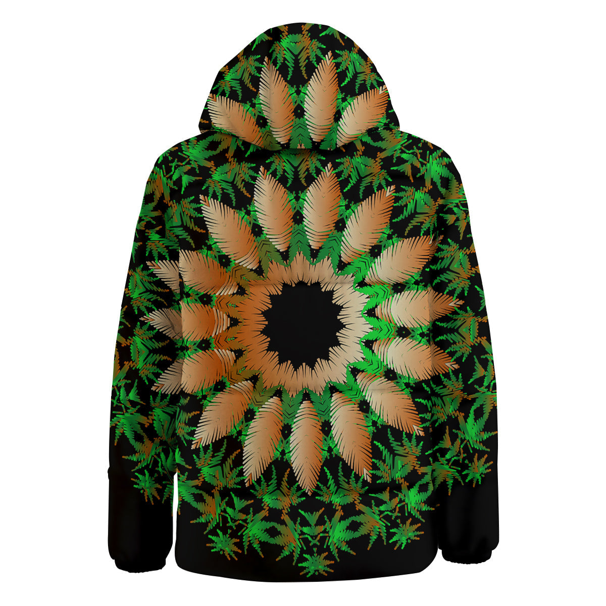Mandala Cannabis Leaf Print Down Jacket-grizzshop