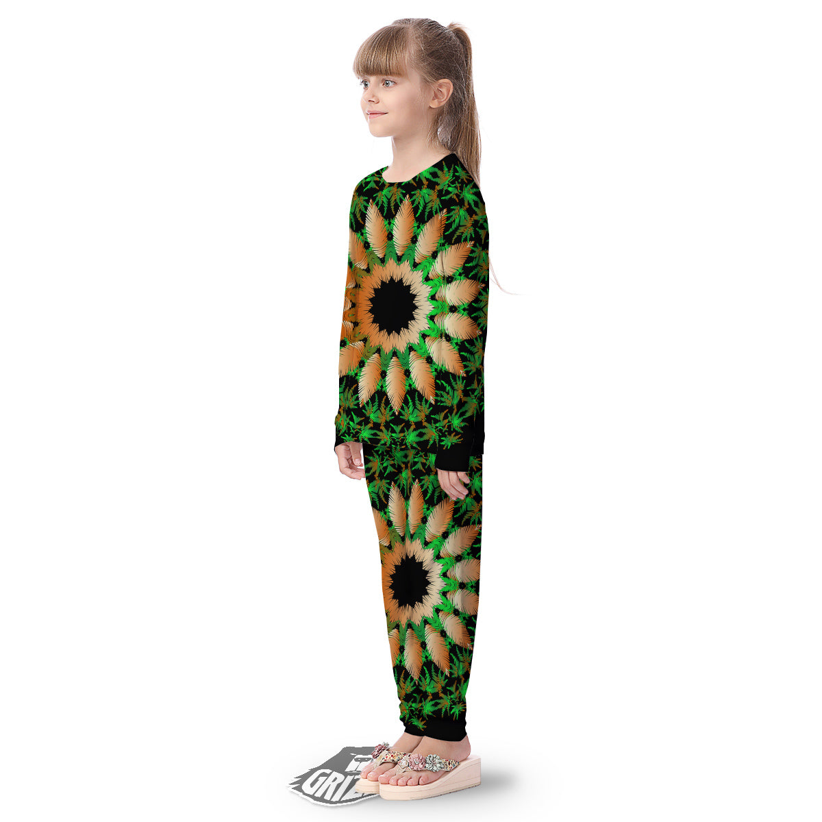 Mandala Cannabis Leaf Print Kid's Pajamas-grizzshop