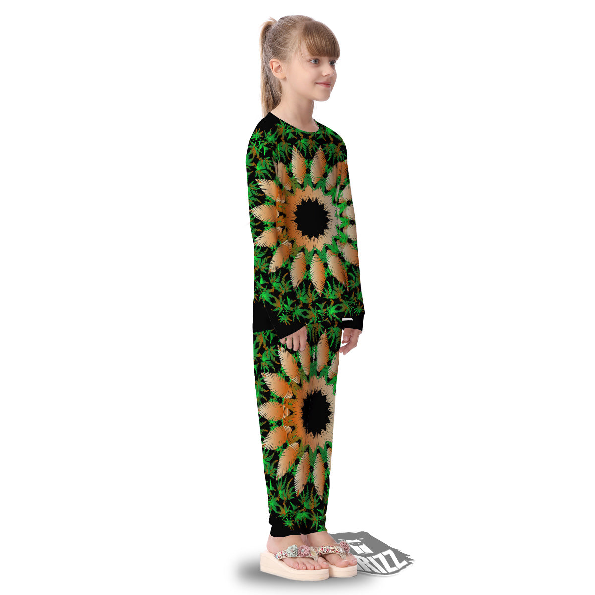 Mandala Cannabis Leaf Print Kid's Pajamas-grizzshop
