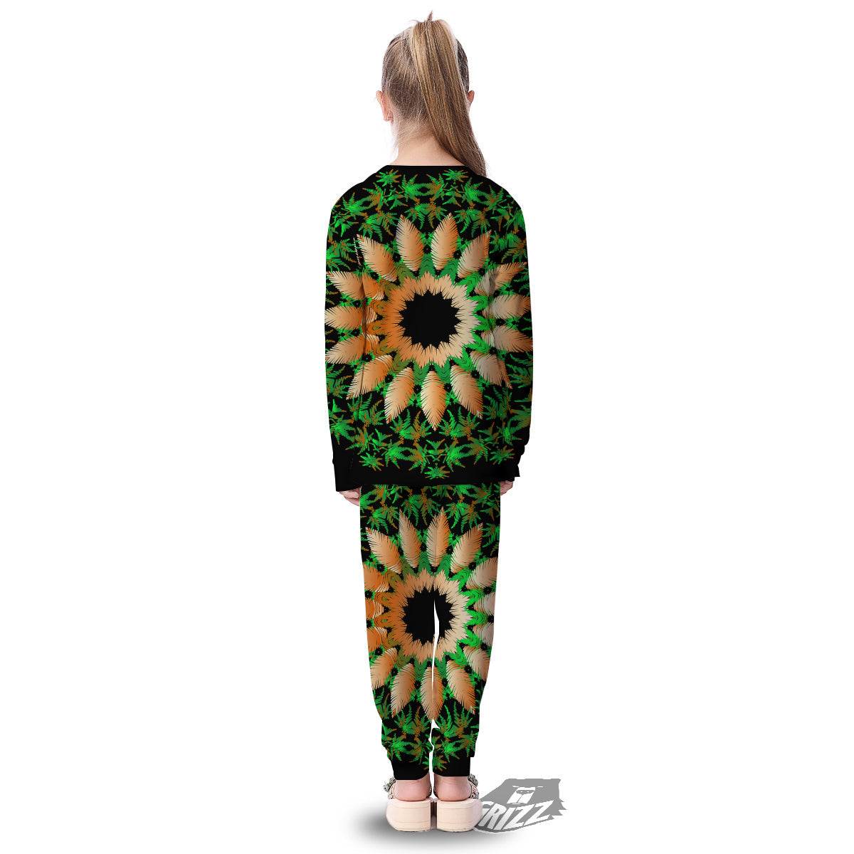 Mandala Cannabis Leaf Print Kid's Pajamas-grizzshop