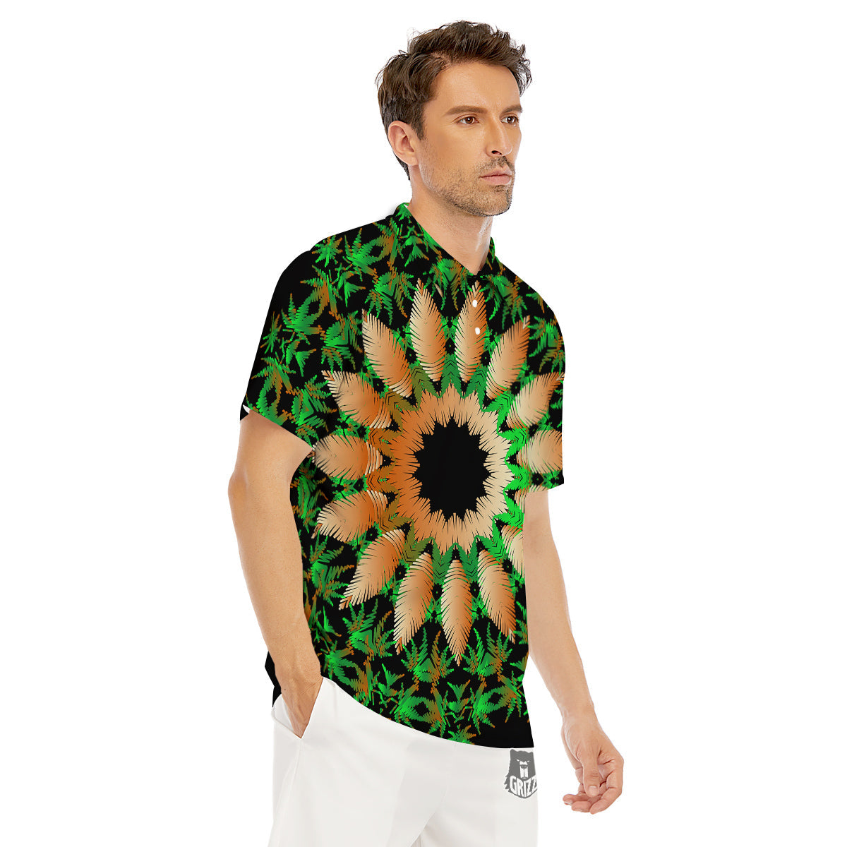 Mandala Cannabis Leaf Print Men's Golf Shirts-grizzshop