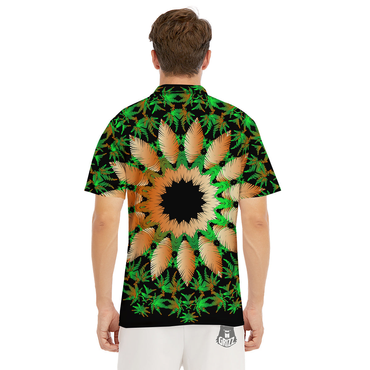 Mandala Cannabis Leaf Print Men's Golf Shirts-grizzshop