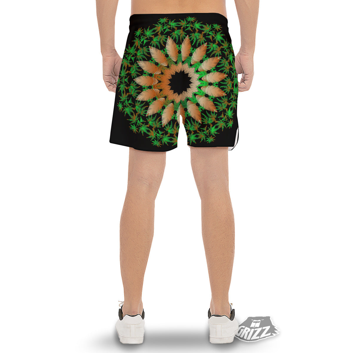 Mandala Cannabis Leaf Print Men's Gym Shorts-grizzshop