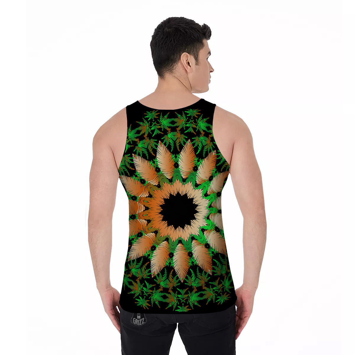 Mandala Cannabis Leaf Print Men's Tank Top-grizzshop