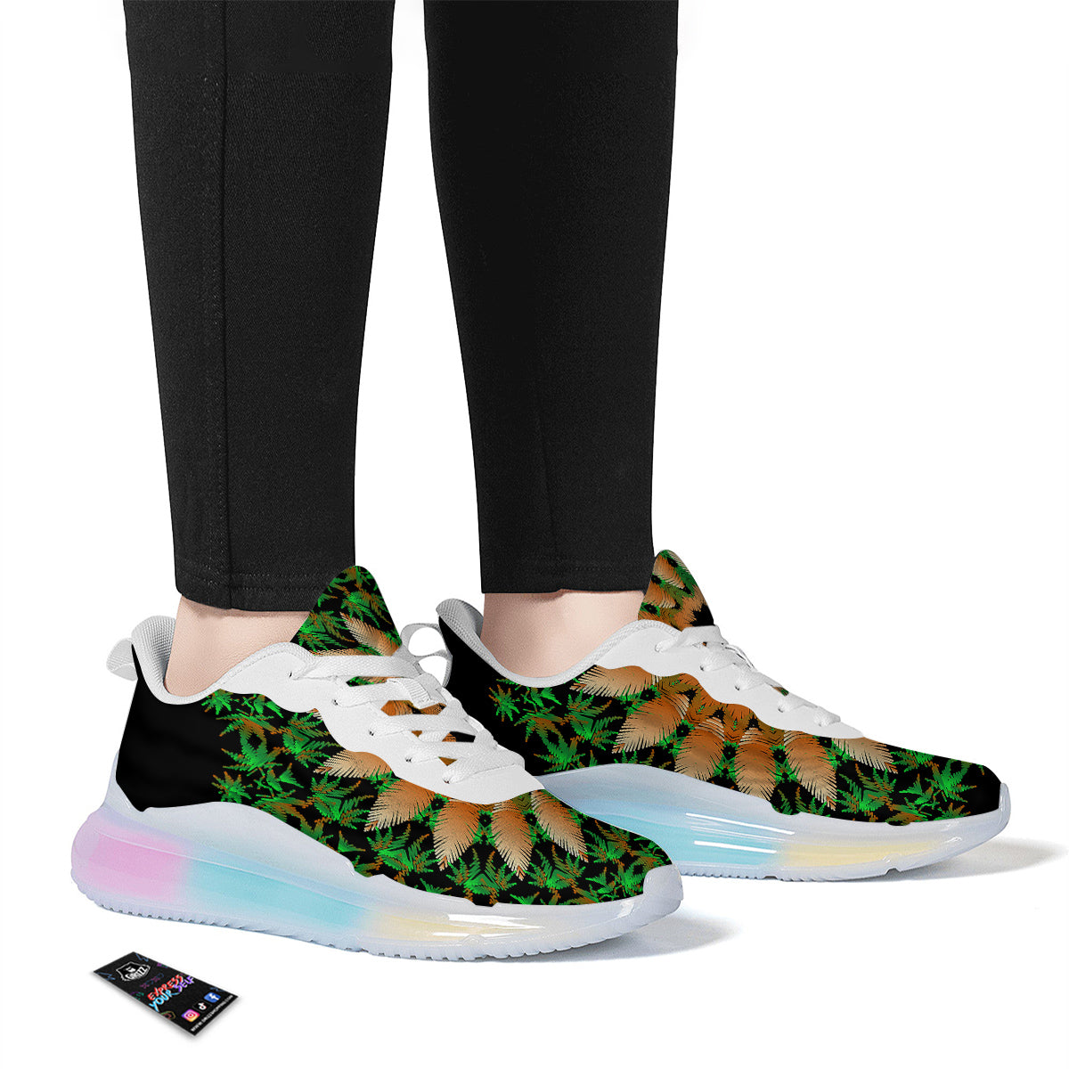 Mandala Cannabis Leaf Print Running Sneakers-grizzshop
