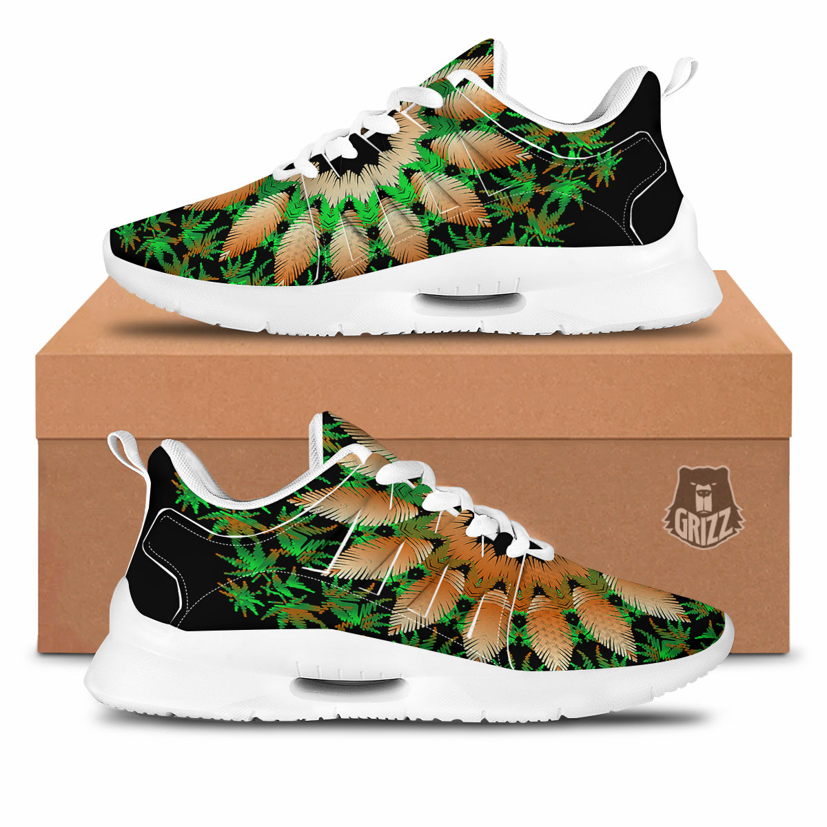 Mandala Cannabis Leaf Print Tennis Shoes-grizzshop