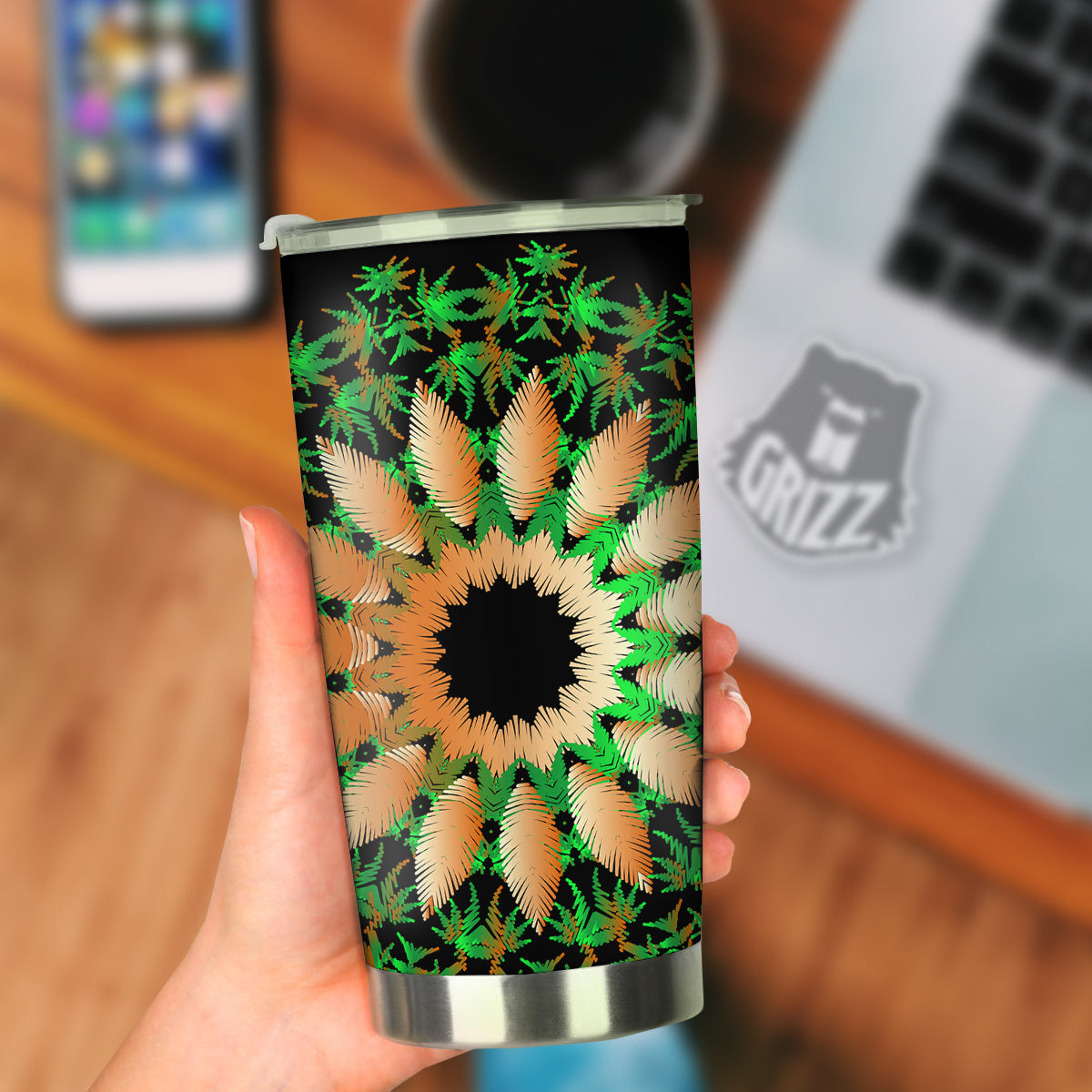 Mandala Cannabis Leaf Print Tumbler-grizzshop