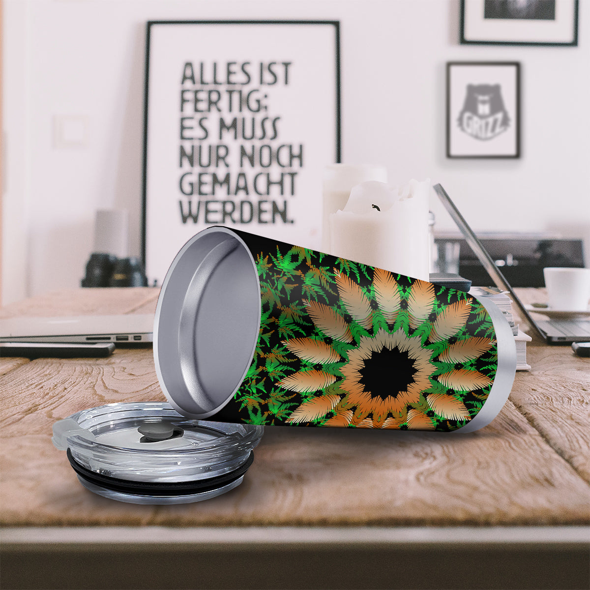 Mandala Cannabis Leaf Print Tumbler-grizzshop