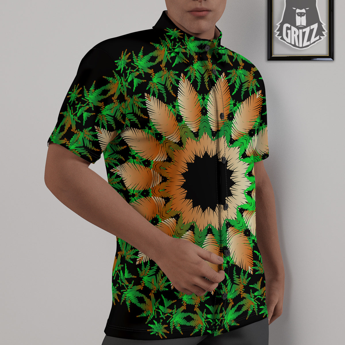Mandala Cannabis Leaf Print Untucked Shirts-grizzshop