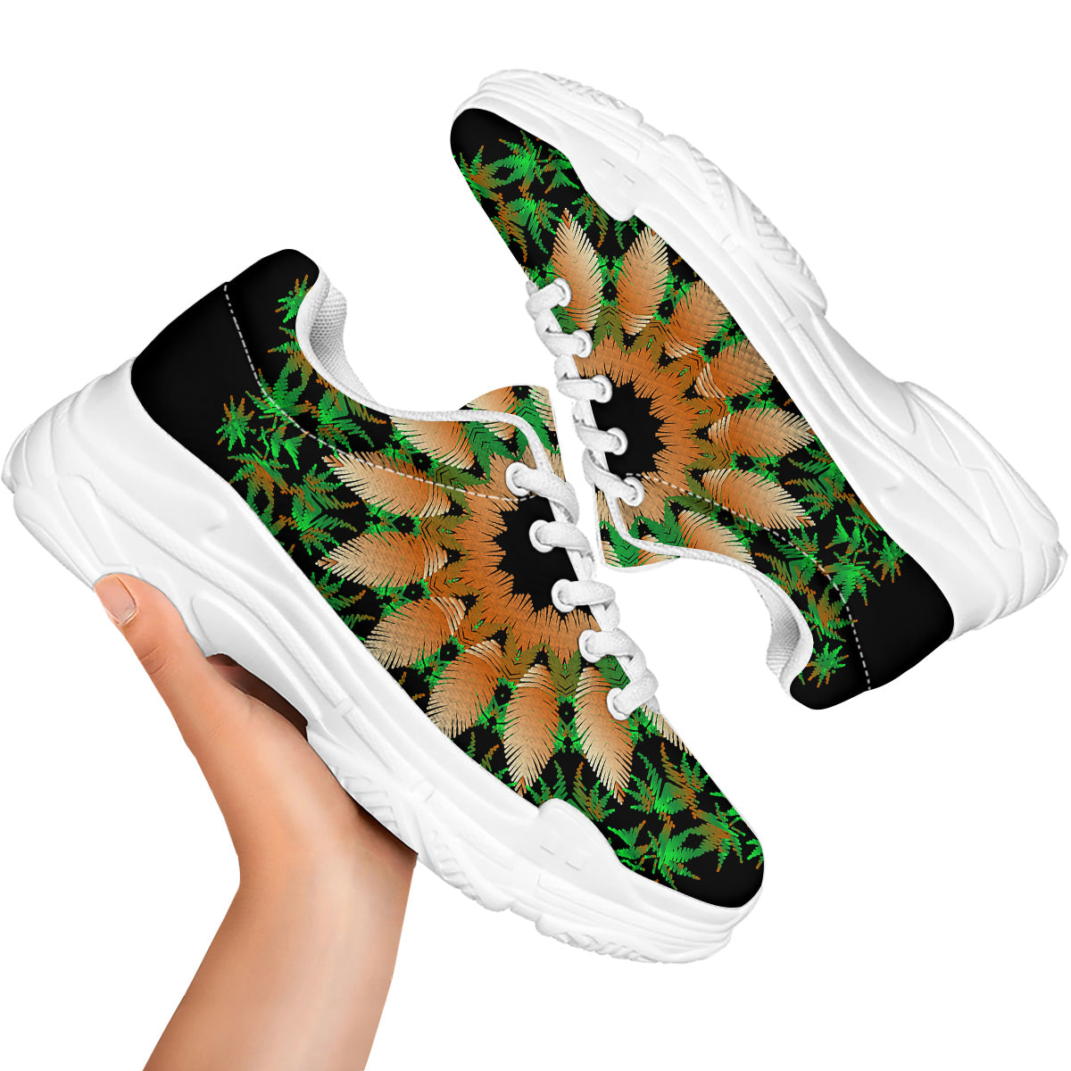 Mandala Cannabis Leaf Print White Chunky Shoes-grizzshop