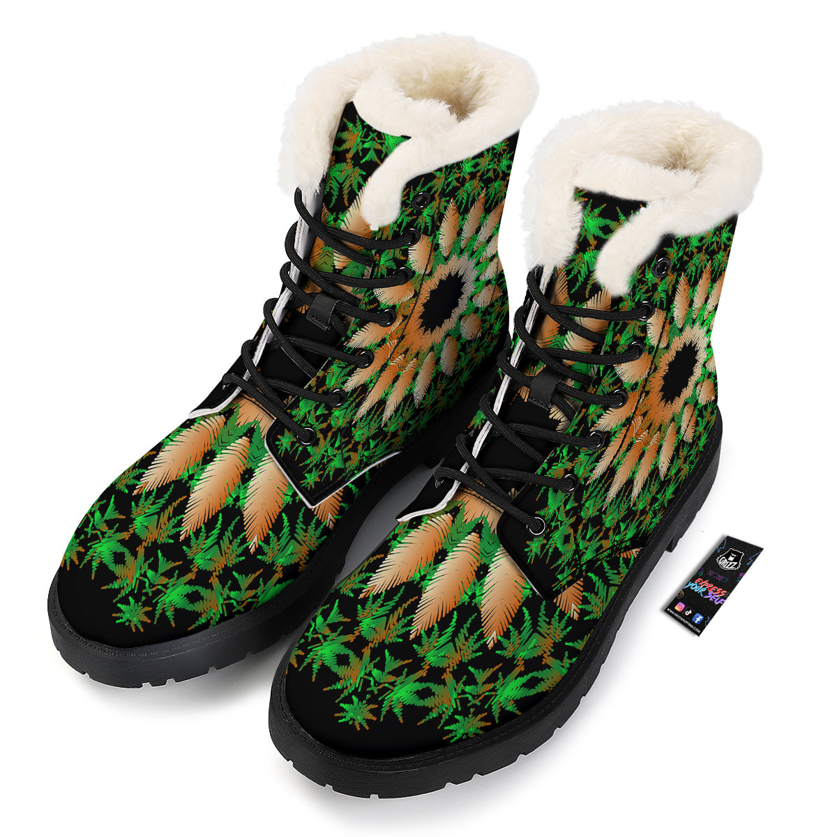 Mandala Cannabis Leaf Print Winter Boots-grizzshop